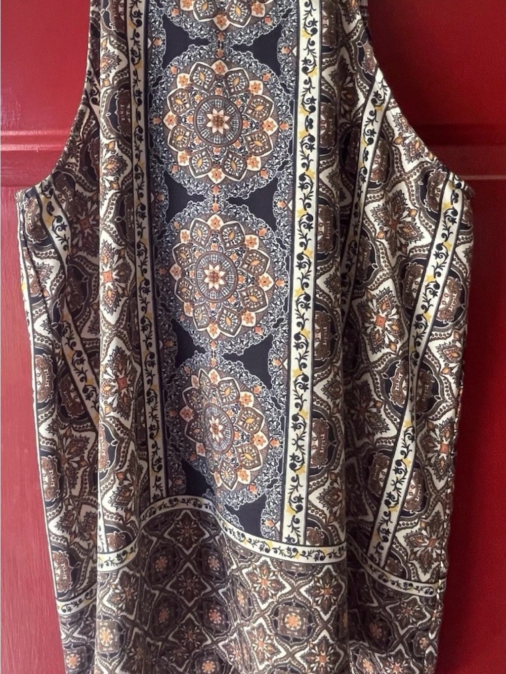 Monteau Paisley Print Sleeveless Top - Black, Cream & Orange